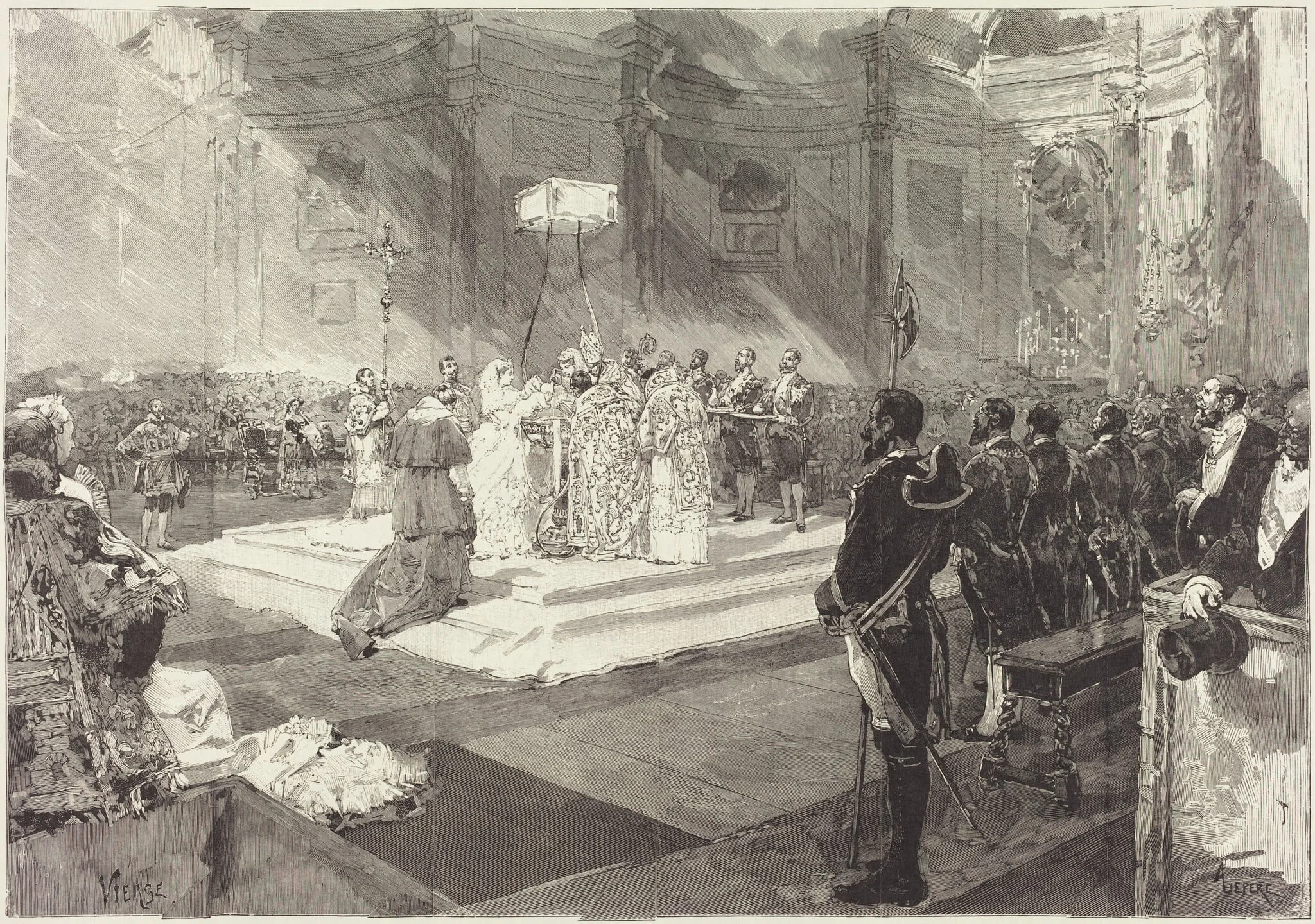 Baptême royal à la Cour d'Espagne, by Auguste Lepère, ink, 1882