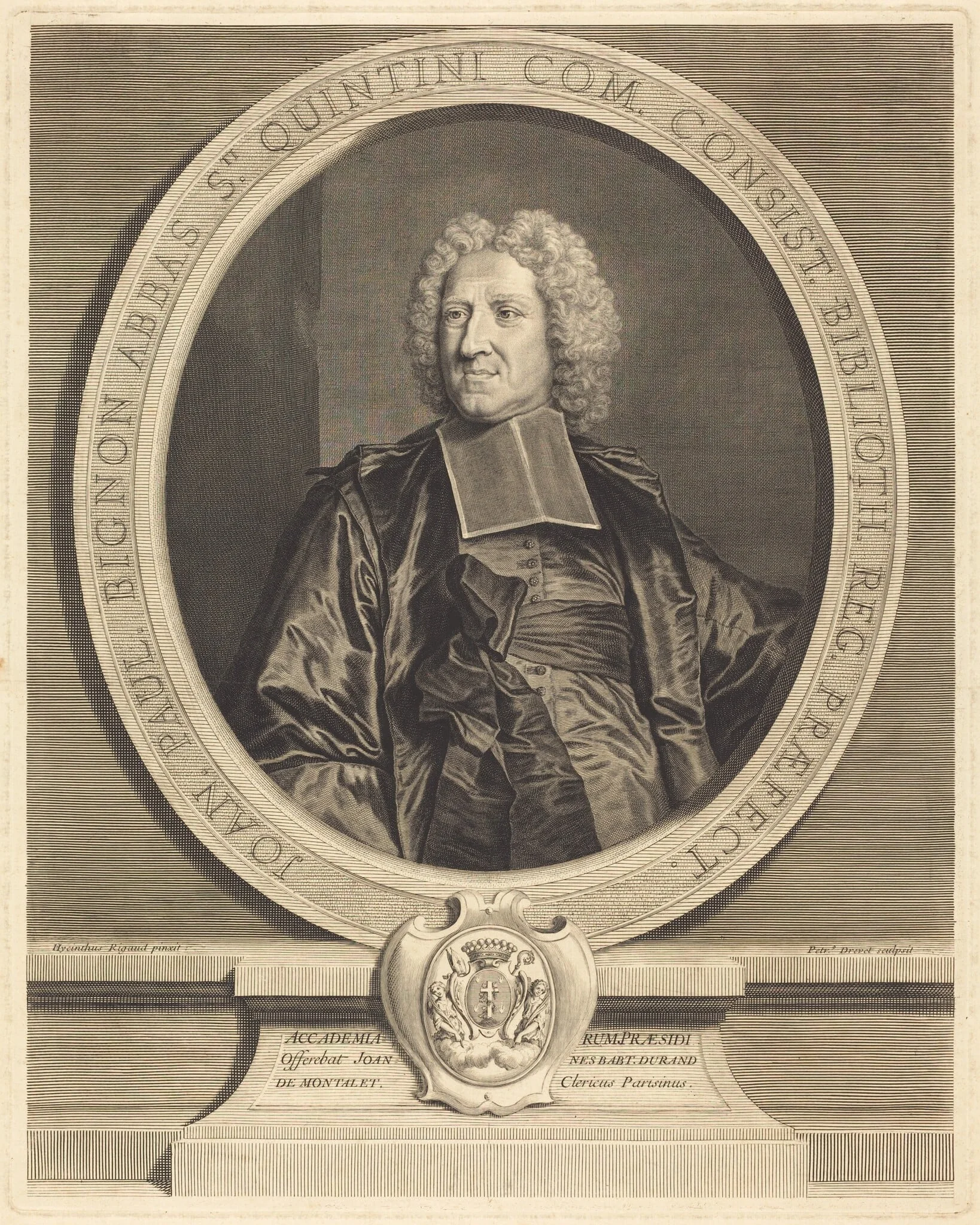 Jean Paul Bignon, Abbe du St. Quentin, by Pierre Drevet, ink, 1700