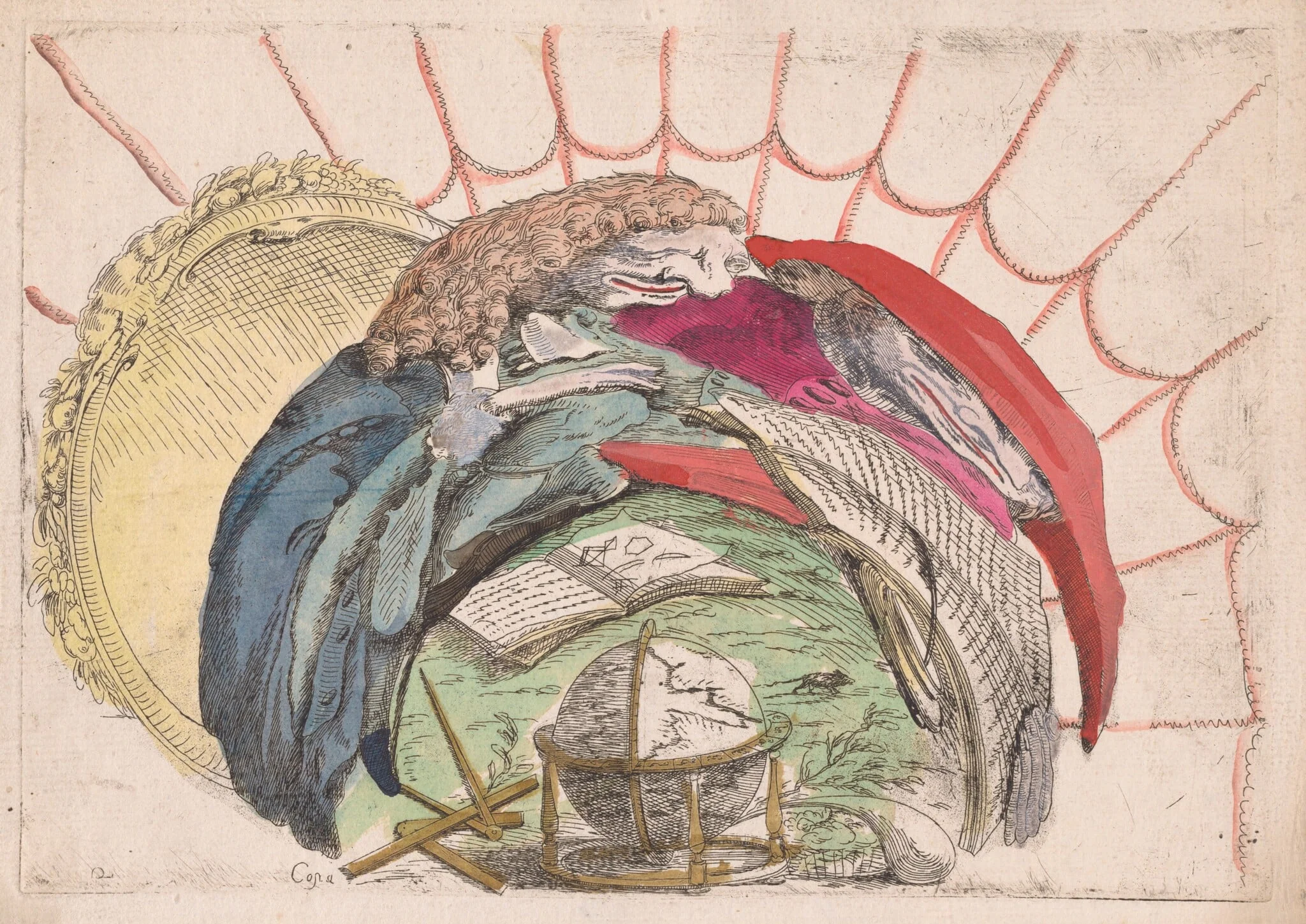 Scholars Consulting Books and a Globe, by Giovanni Francesco Costa, watercolor, 1747