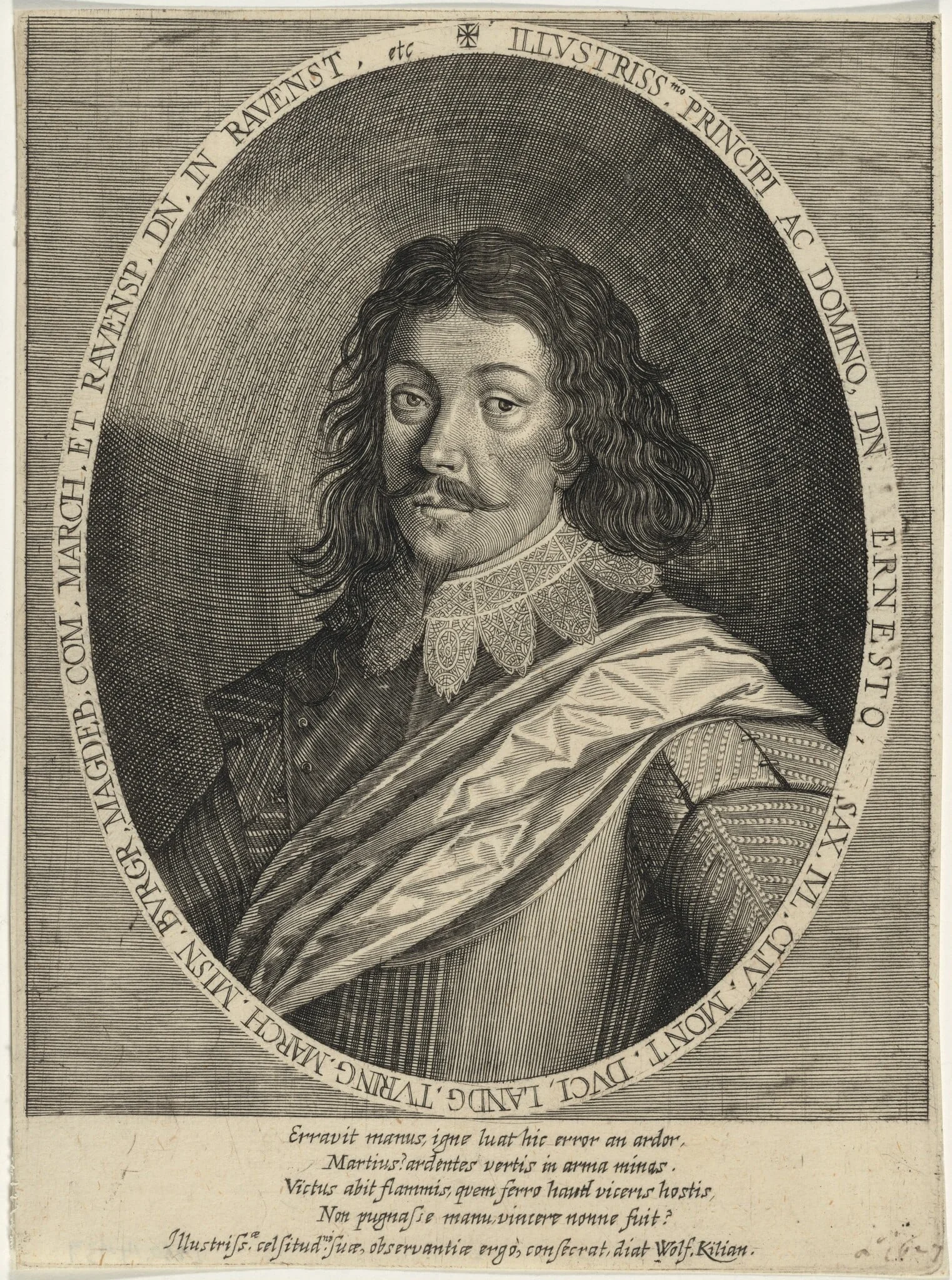 Prince Ernest, Duke of Saxony and Cleves, by Wolfgang Philipp Kilian, ink, 1693