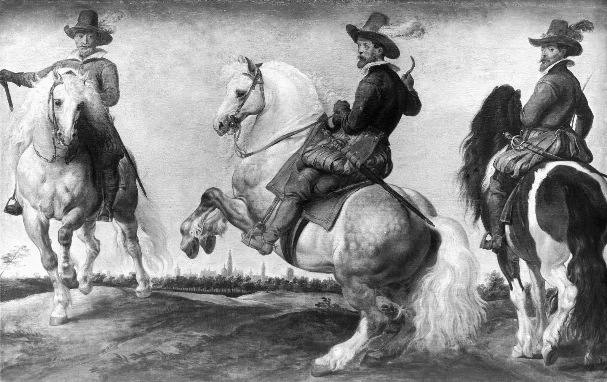 Three riders in different positions, by Peter Paul Rubens, paint, 1618
