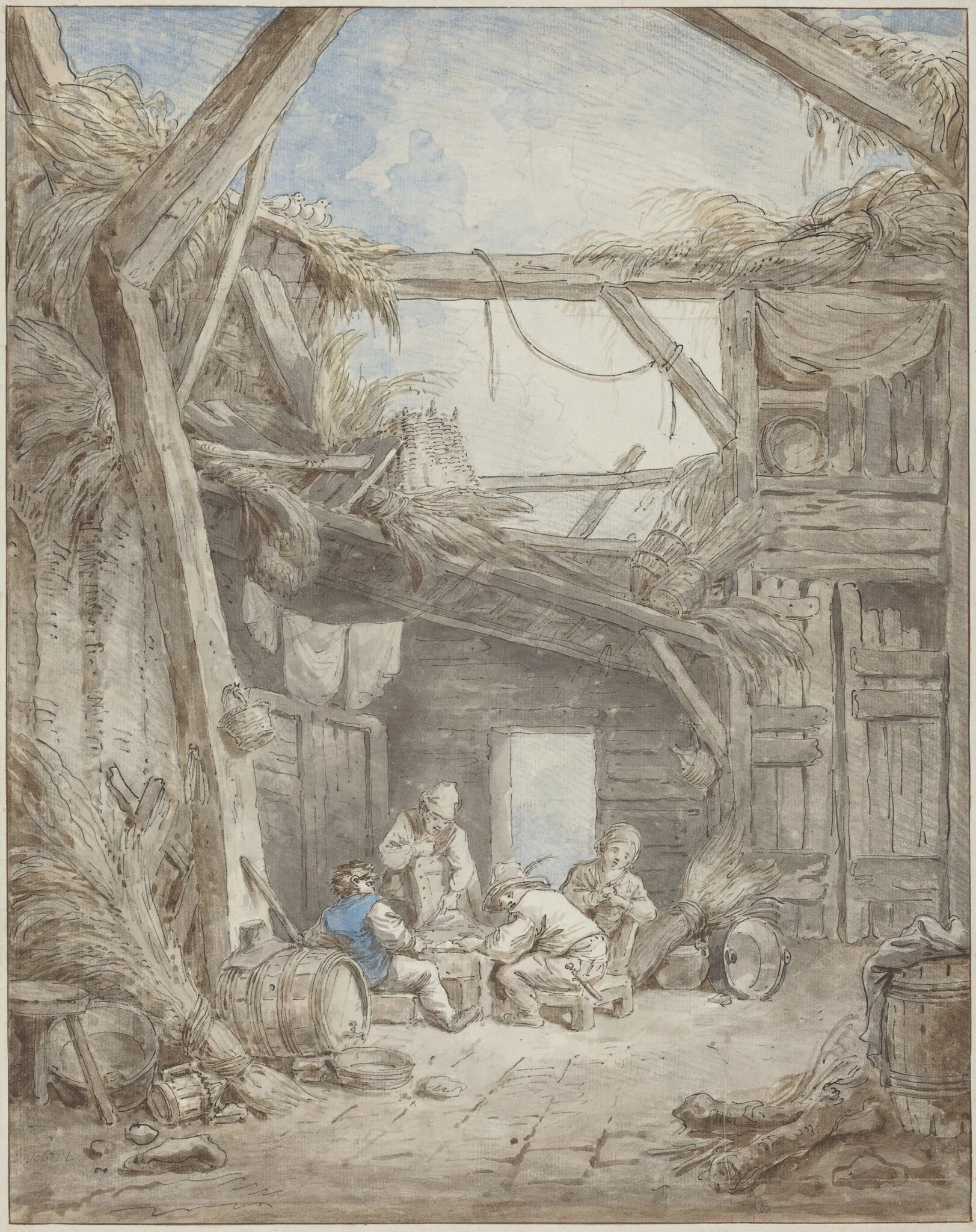 Ruined Farm, by Hubert Robert, ink, 1772