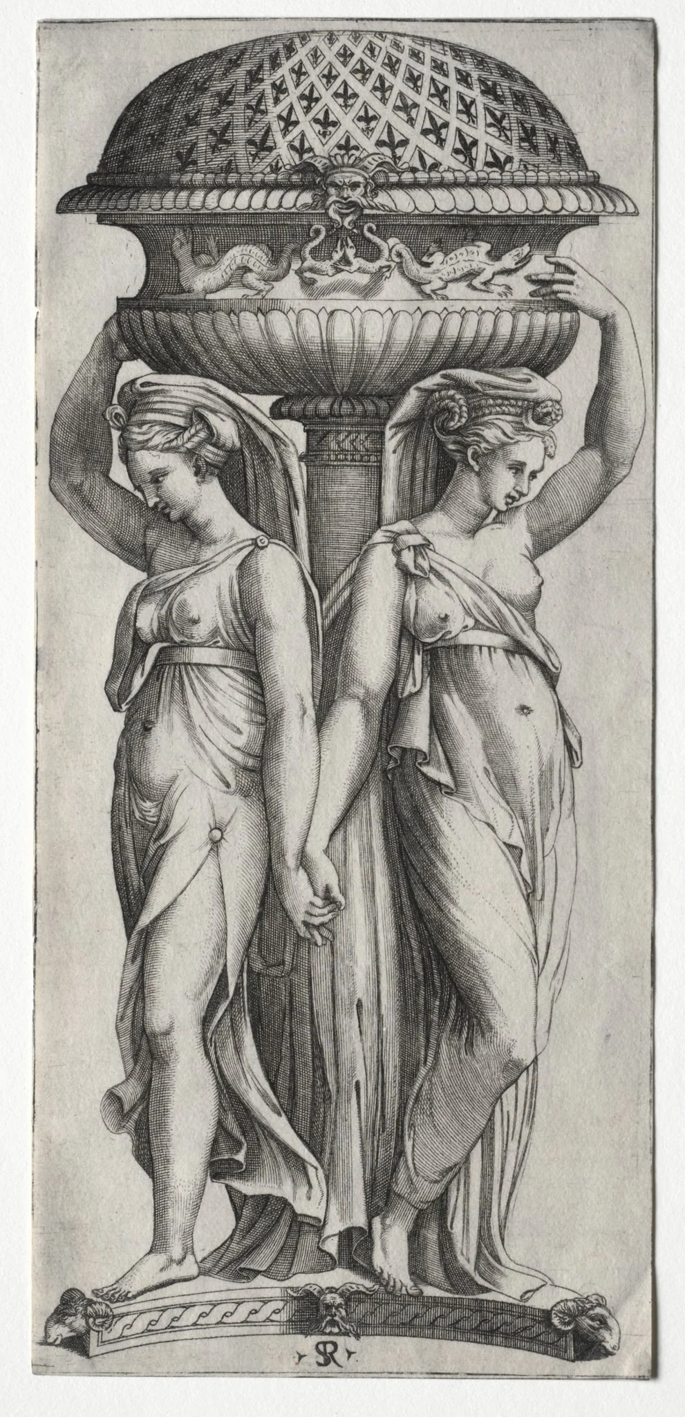 The Cassollette: Women Supporting an Urn, by Marco Dente, 1524