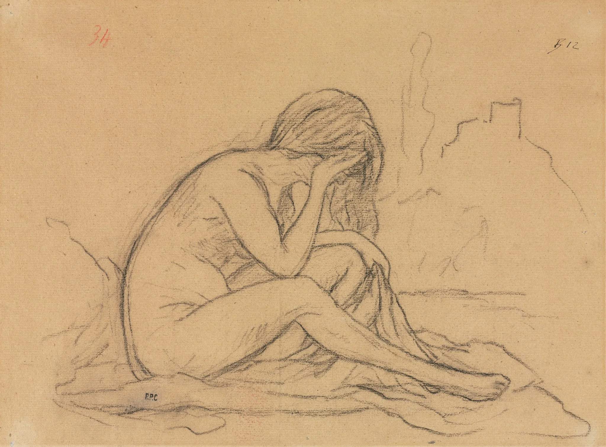 Study of a Female Nude (possibly for an unrealized allegorical painting) (recto), by Pierre Puvis de Chavannes, 1804