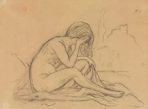 Study of a Female Nude (possibly for an unrealized allegorical painting) (recto)