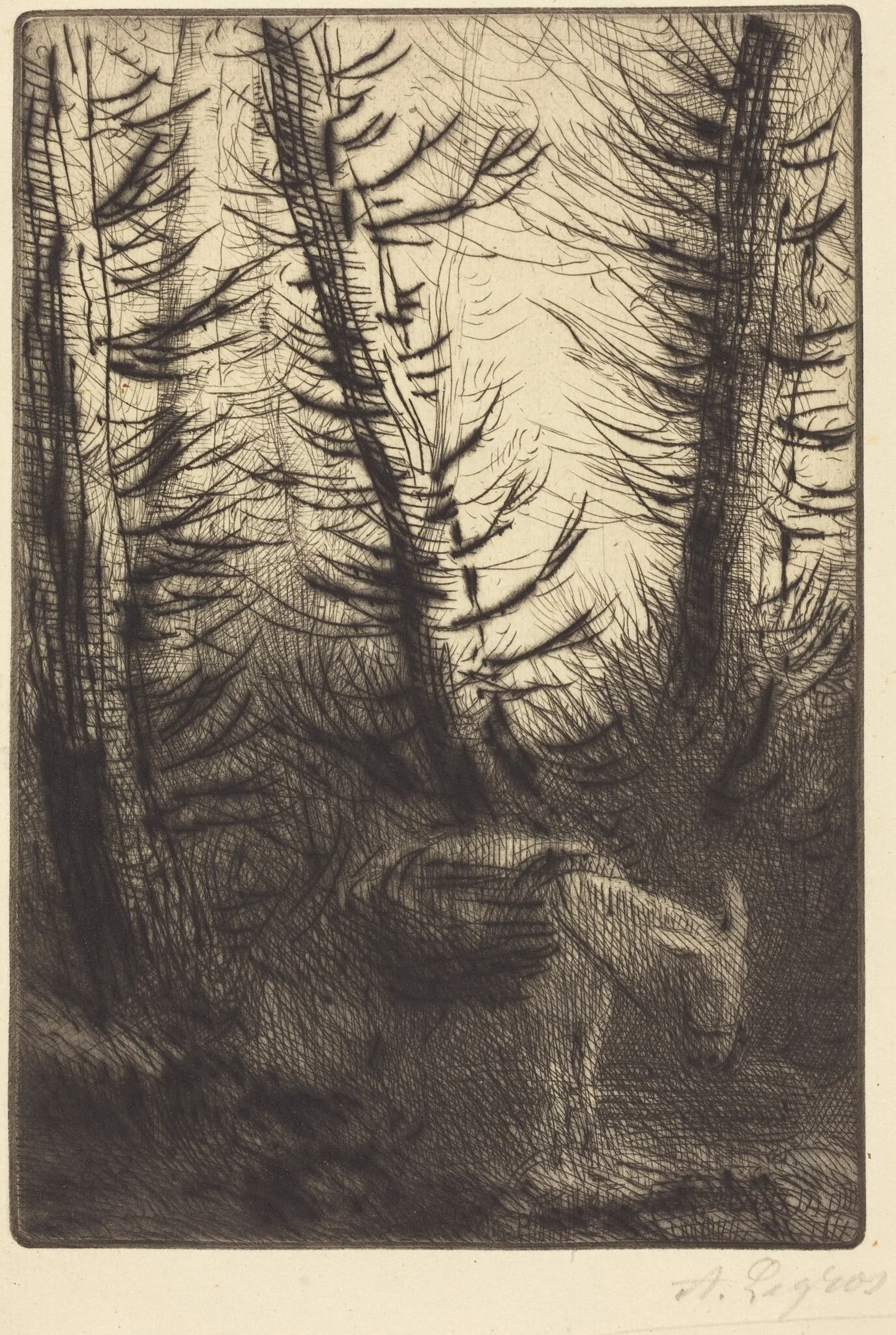 Farmer and His Donkey (Le fermier et son ane), by Alphonse Legros, ink, 1874