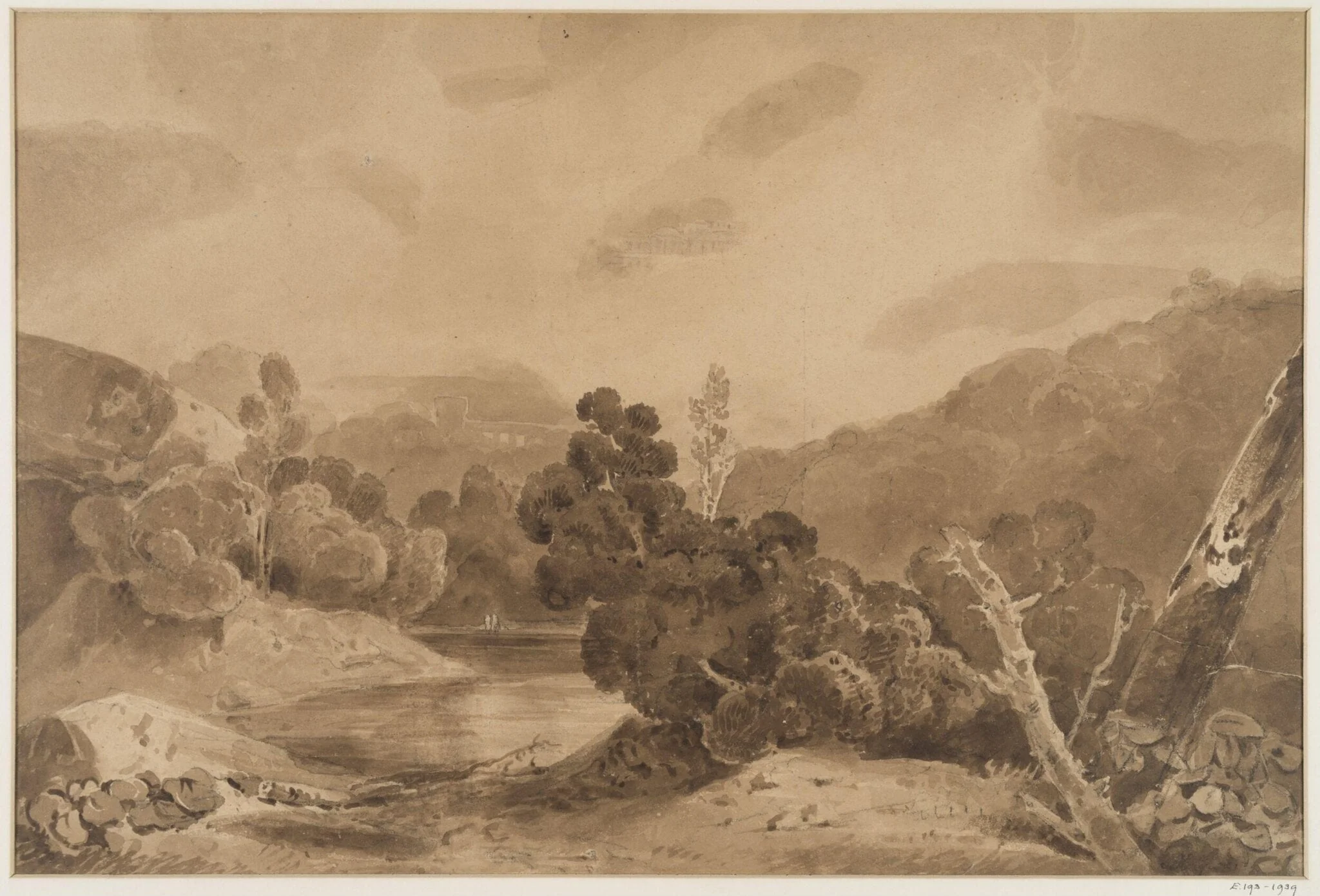 River scene with a temple or palace in the clouds
