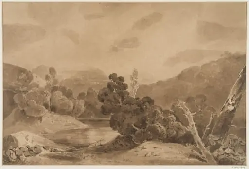 River scene with a temple or palace in the clouds