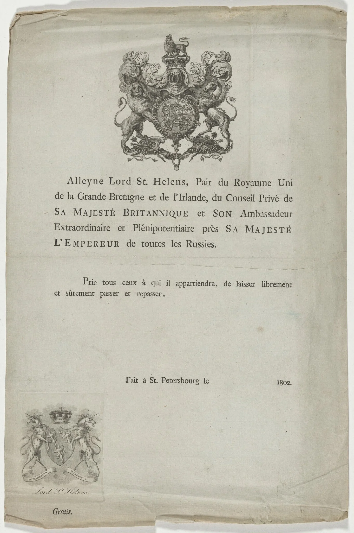 Title Page of Book by Alleyne, Lord St. Helens, by Unknown 19th Century, ink, 1802