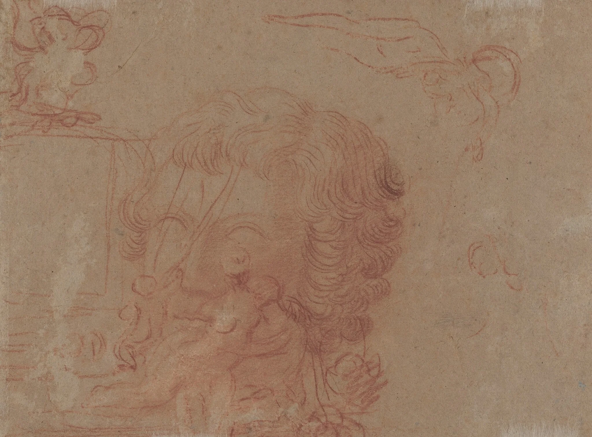 Figure Sketches and a Copy After a Sculpted Head [verso], by Jean Antoine Watteau, chalk, 1716