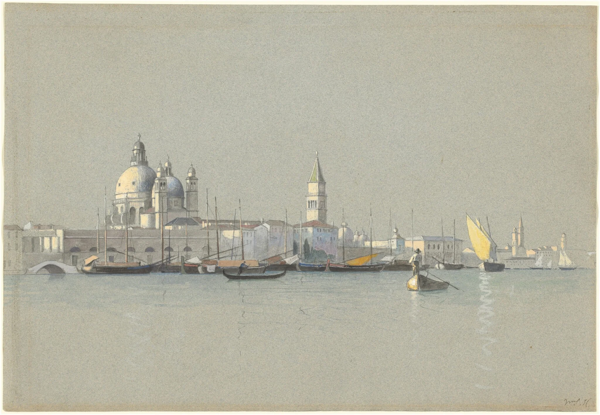 View across the Giudecca Canal toward the Salute and the Campanile of San Marco, by William Stanley Haseltine, graphite, 1875