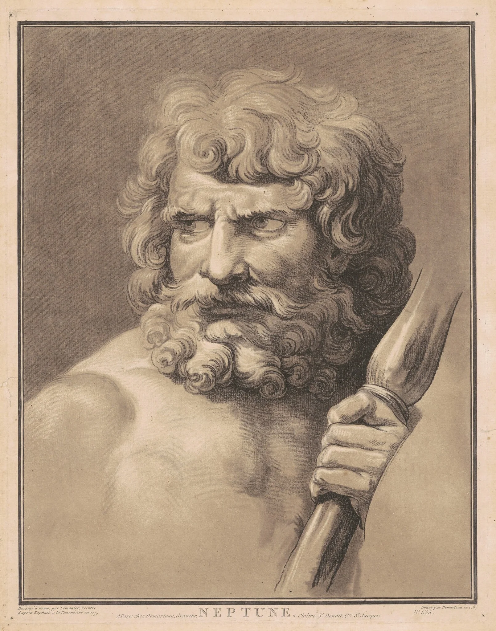 Neptune, by Gilles-Antoine Demarteau, chalk, 1787