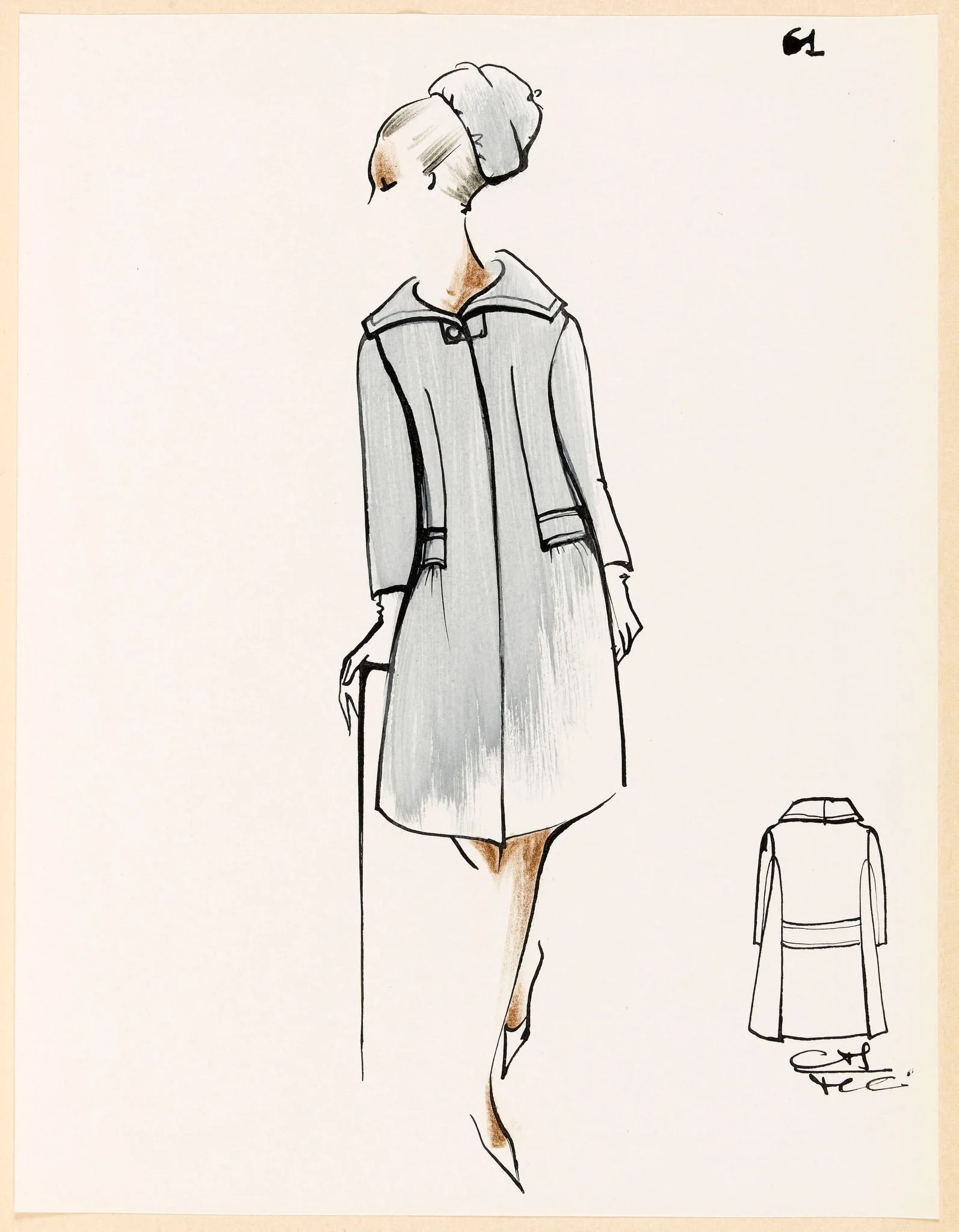 Manteau gris bleu et chapeau assorti, by Marie-Louise Carven, 1967
