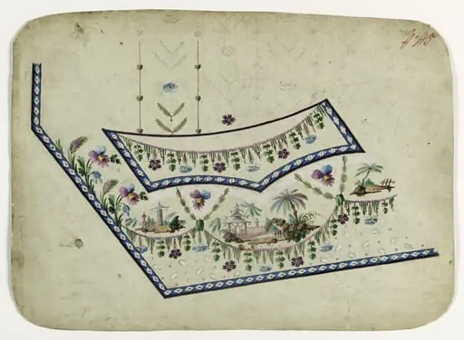 Gilet décor paysage chinois, projets de broderies de gilet, XVIIIème siècle