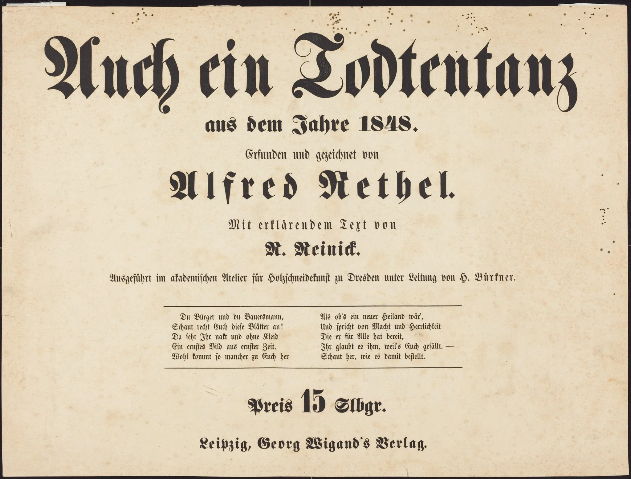 Auch ein Todtentanz: Title Page, by Alfred Rethel, 1849