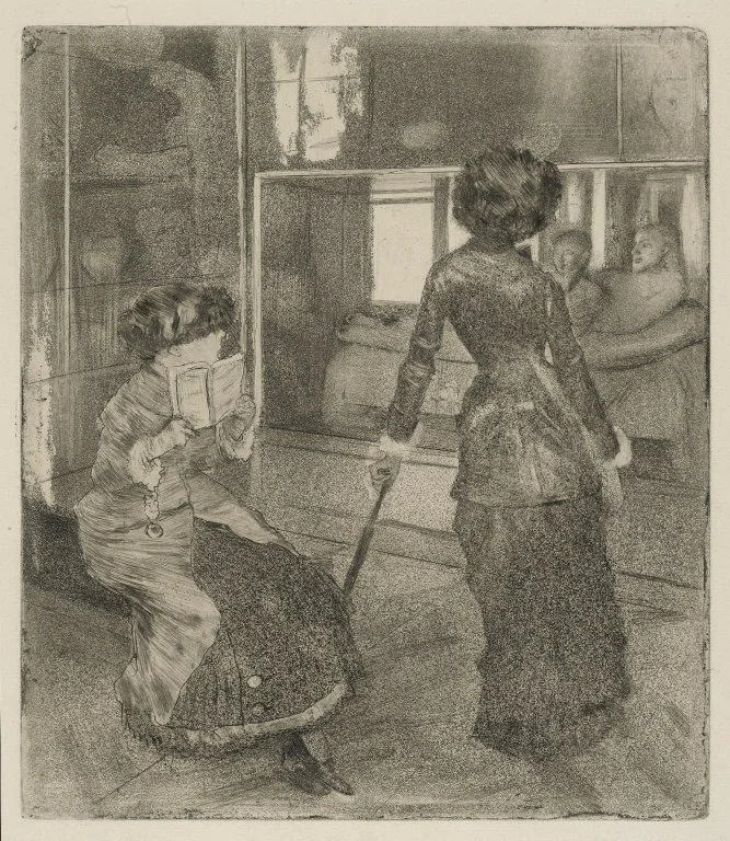 Mary Cassatt at the Louvre: The Etruscan Gallery, by Edgar Degas, unspecified, 1874
