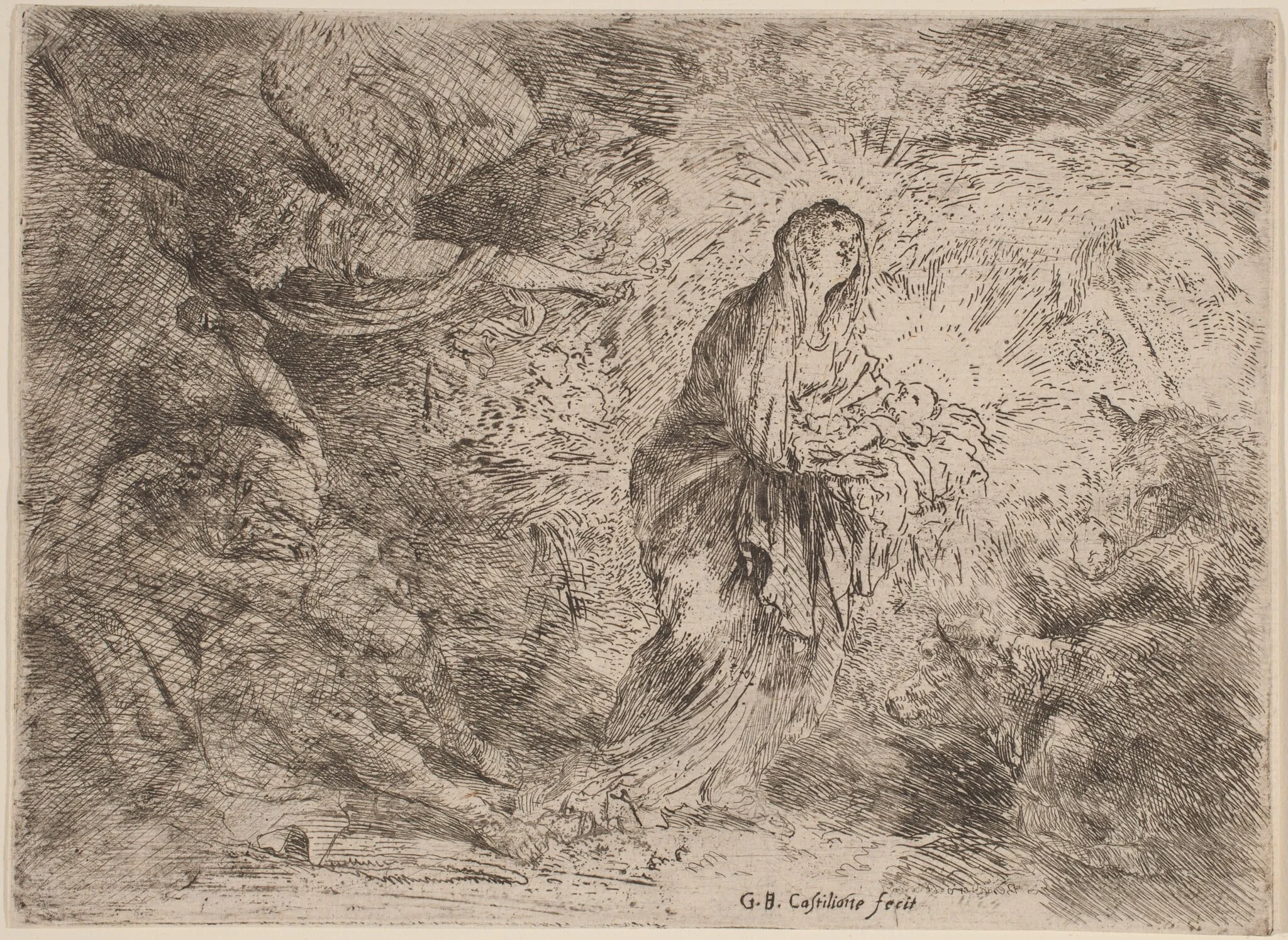 Joseph Awakened by the Angel, by Giovanni Benedetto Castiglione, ink, 1638
