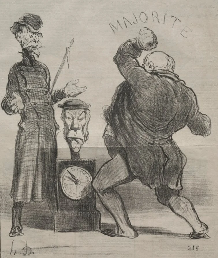 Testing His Strength, by Honoré Daumier, 1851