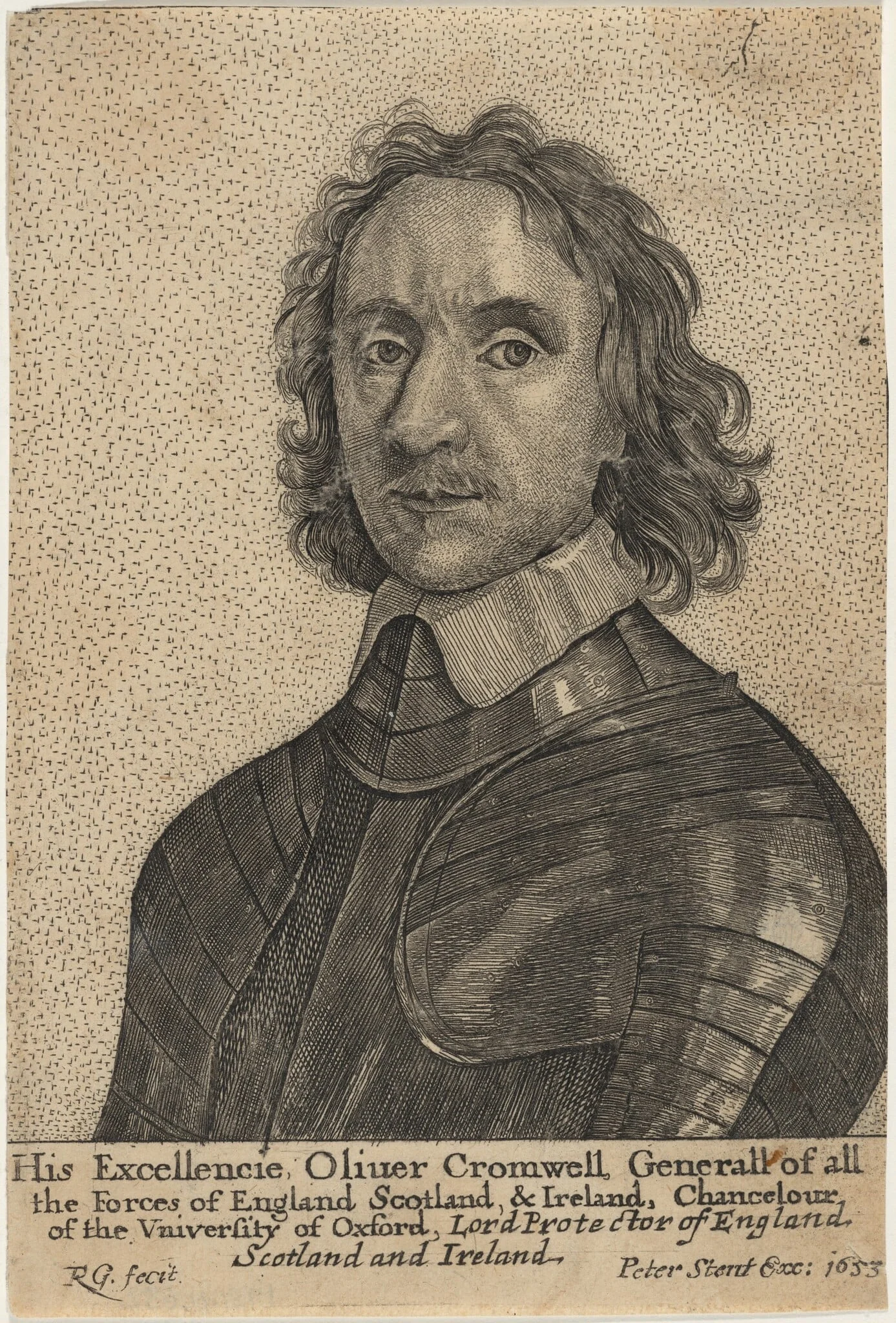 Oliver Cromwell, by Robert Gaywood, ink, 1653