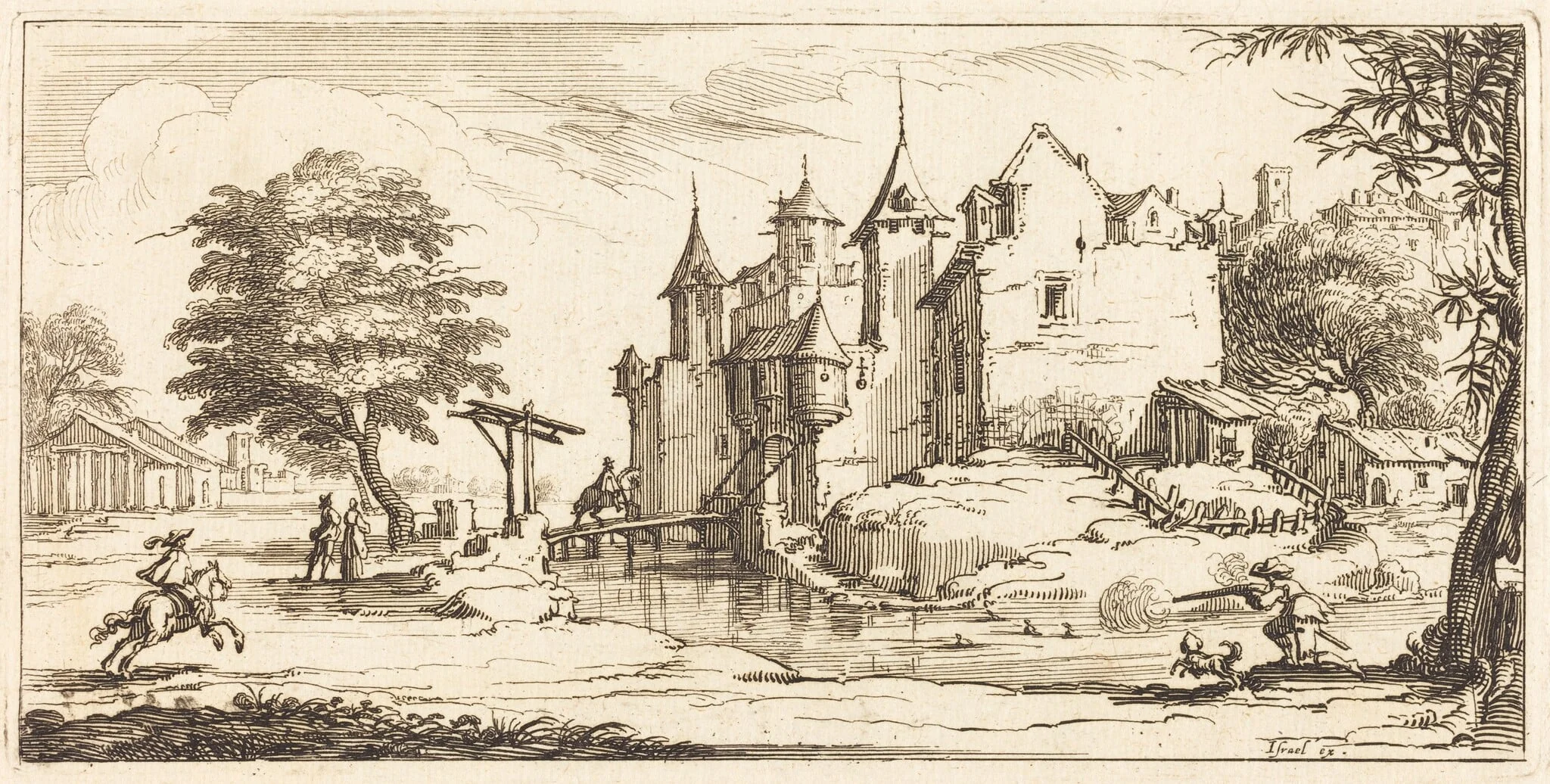 Chateau with a Drawbridge, by French 17th Century, ink, 1635