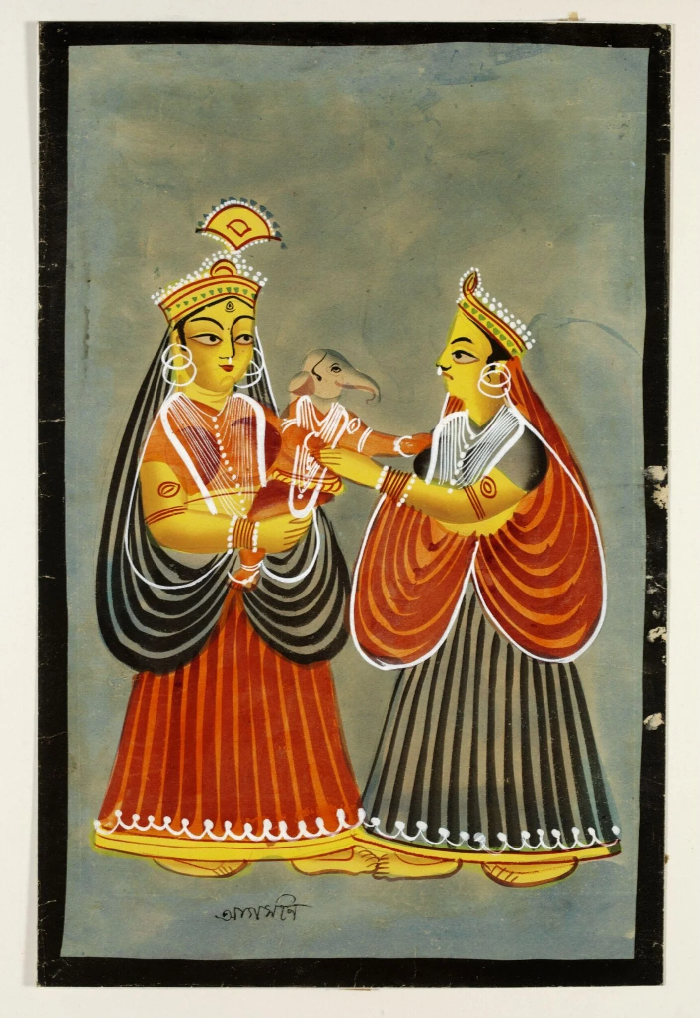 Parvati and Ganesh, by Unknown, paint, 1885