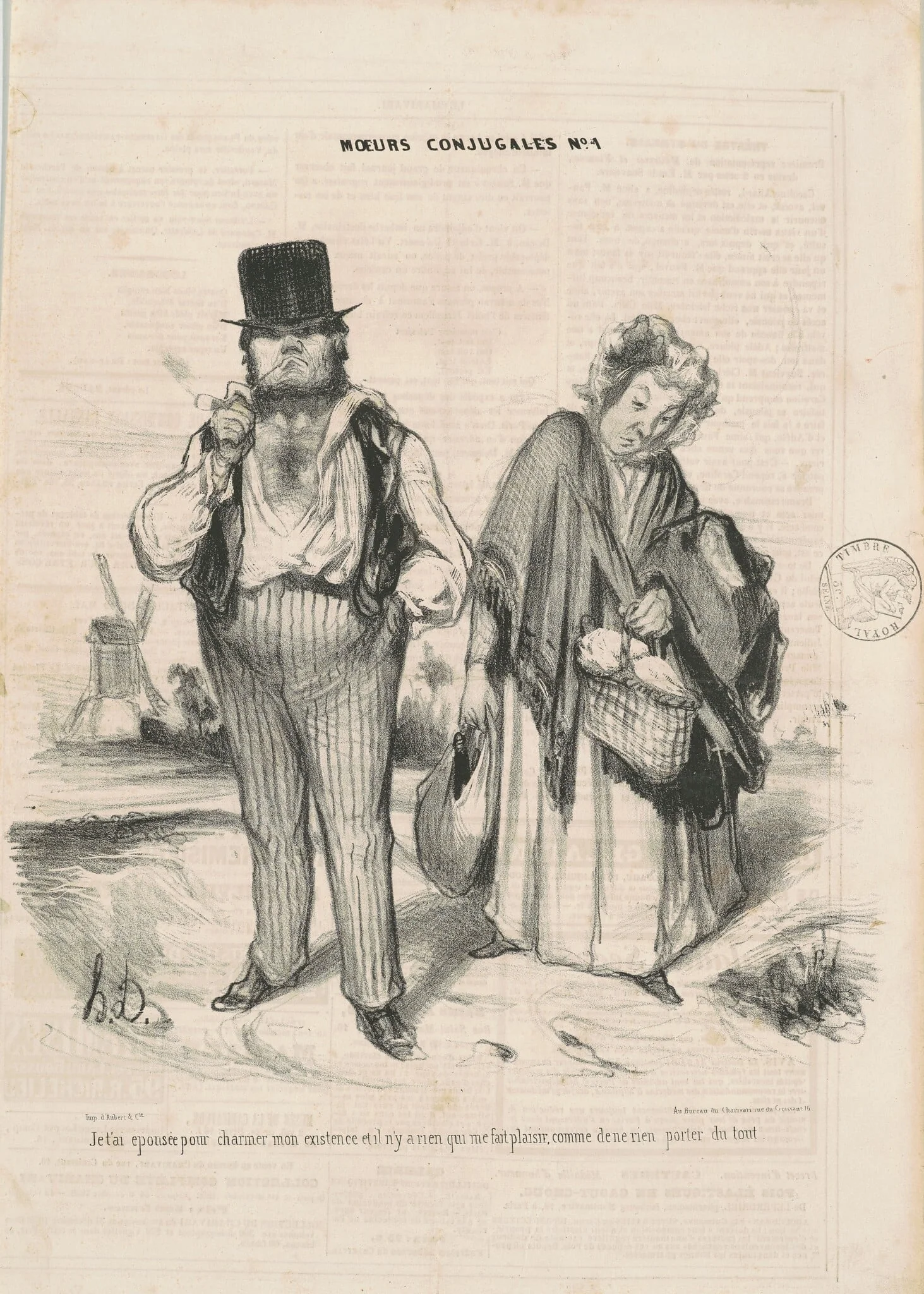 Je t'ai épousé pour charmer mon existence..., by Honoré Daumier, ink, 1839