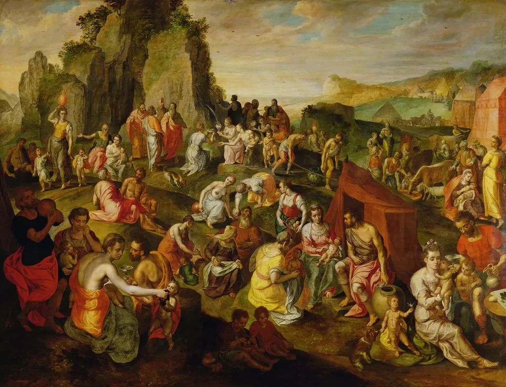 Moses strikes water from the rock