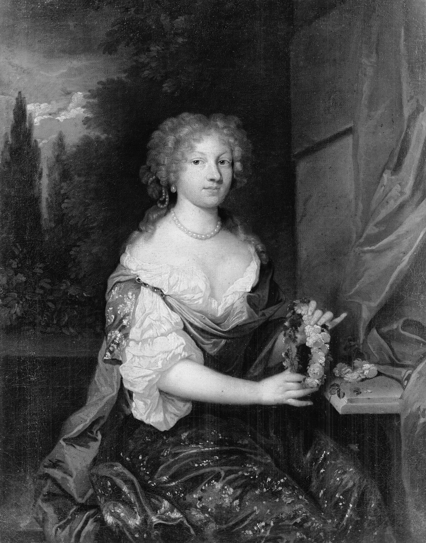 Portrait of a Young Woman with a Garland, by Caspar Netscher, oil, 1690