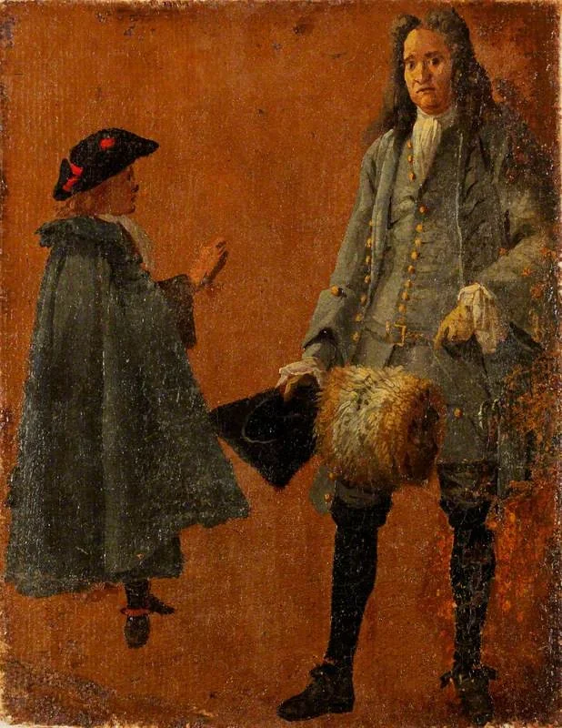 Two Studies of Men, by Luca Carlevarijs, oil, 1705