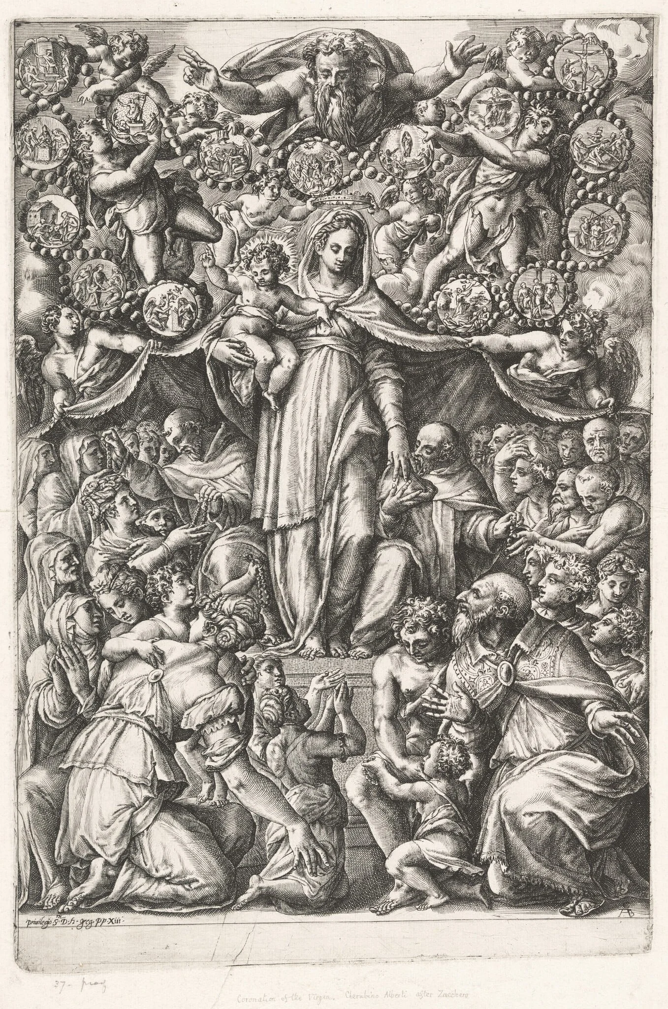 The Virgin of the Rosary with Saint Dominic and a Monk, by Cherubino Alberti, ink, 1570