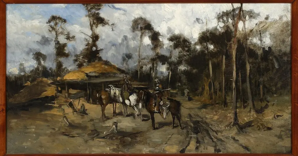 Horsemen in the woods, sketch