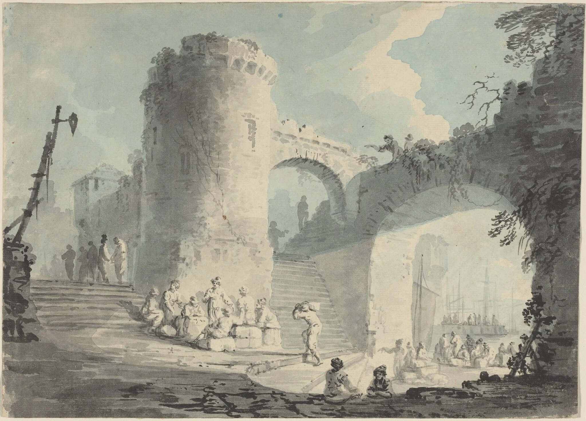 Port Scene, by Unknown, watercolor, 1752