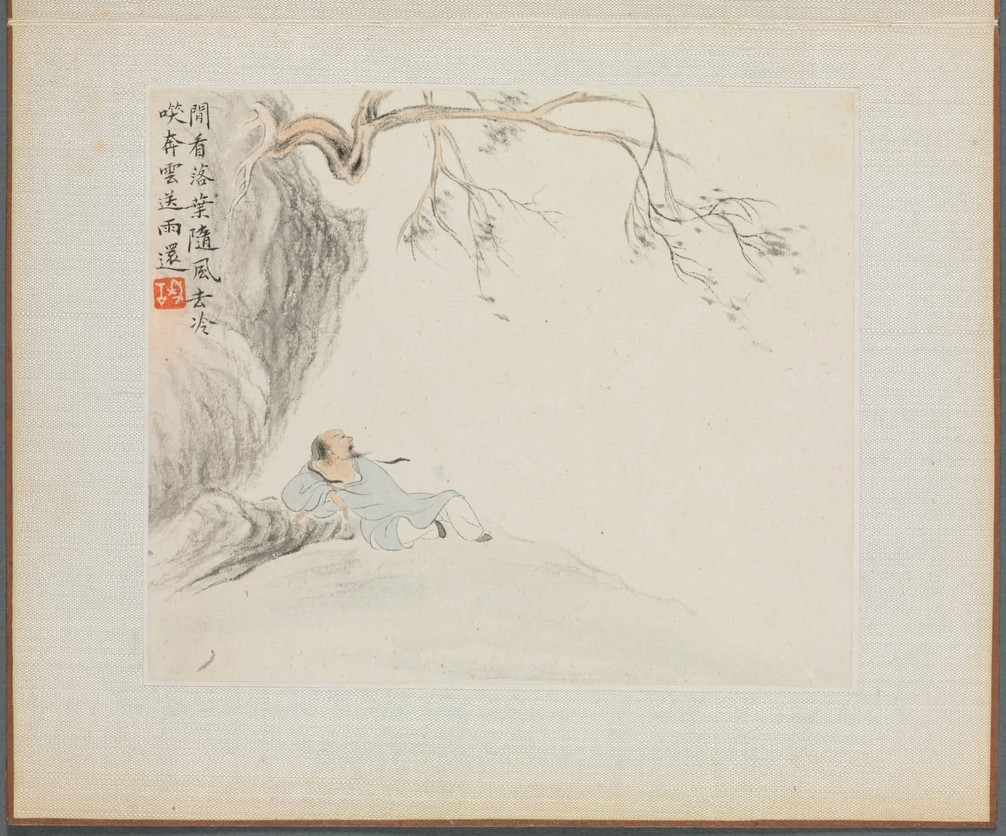 Album of Landscape Paintings Illustrating Old Poems: A Man Reclining and Enjoying the View, by Hua Yan, unspecified, 1745