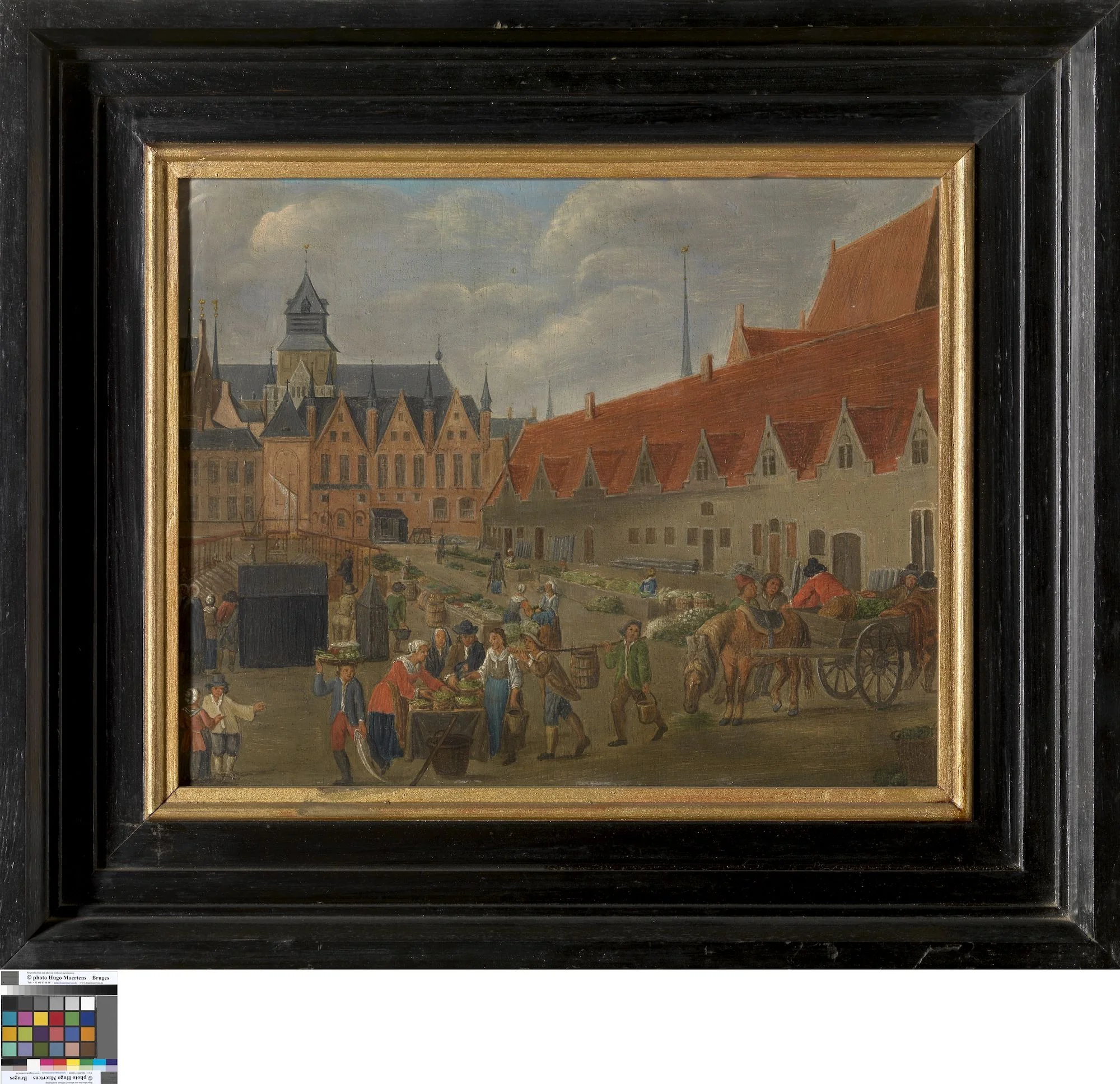 Vis- en groentenmarkt op de Braamberg in Brugge, by Unknown, oil, 1745