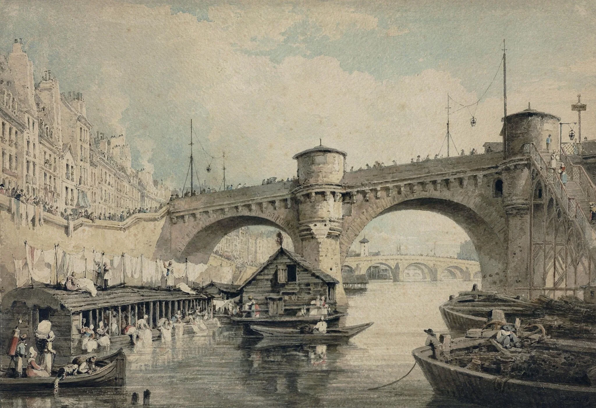 Pont Neuf, Paris, by Henry RA Edridge, watercolor, 1817