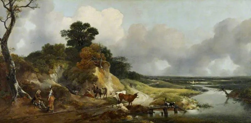 Landscape with a View of a Distant Village, by Thomas Gainsborough, oil, 1767