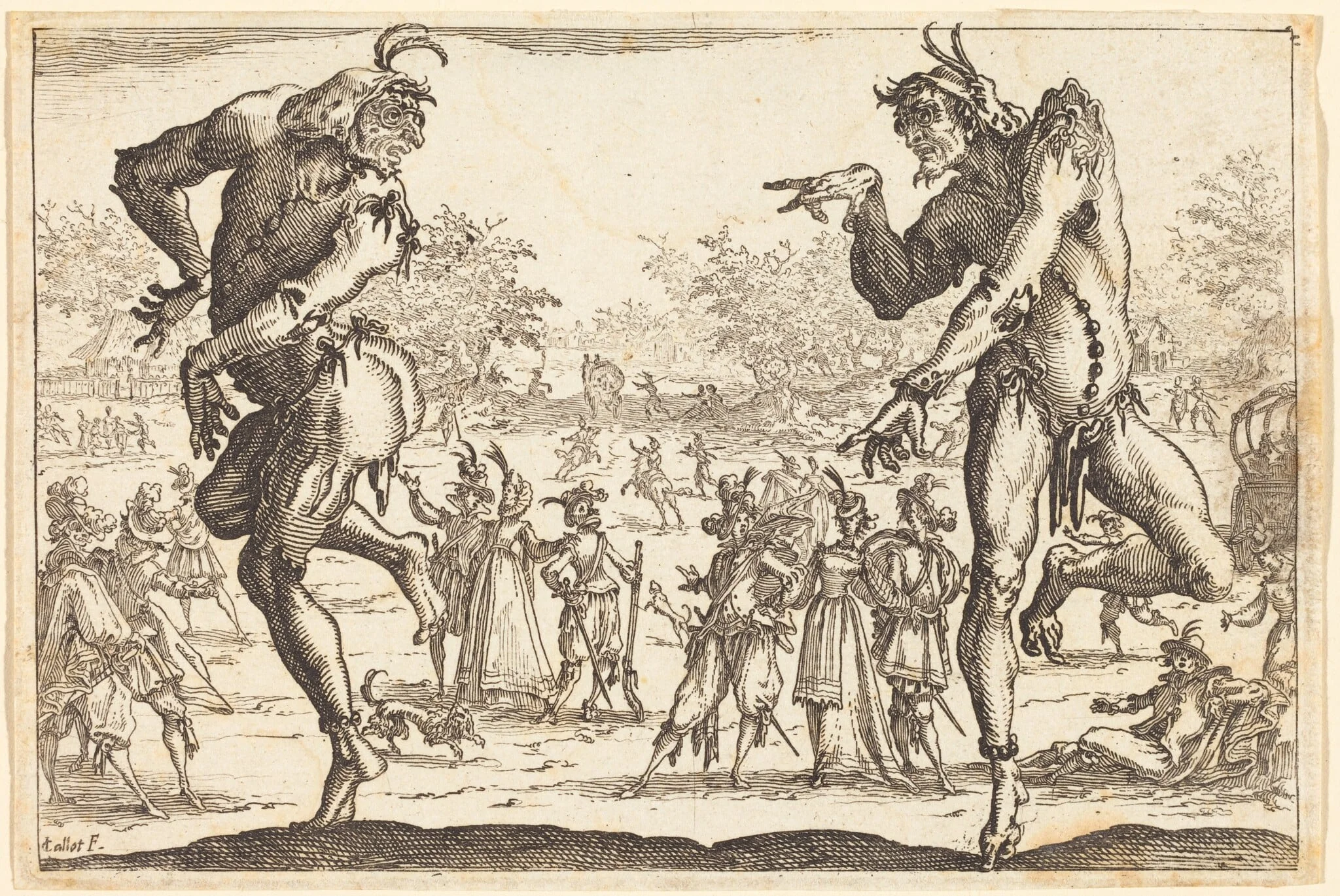Two Zanni, by Jacques Callot, ink, 1616