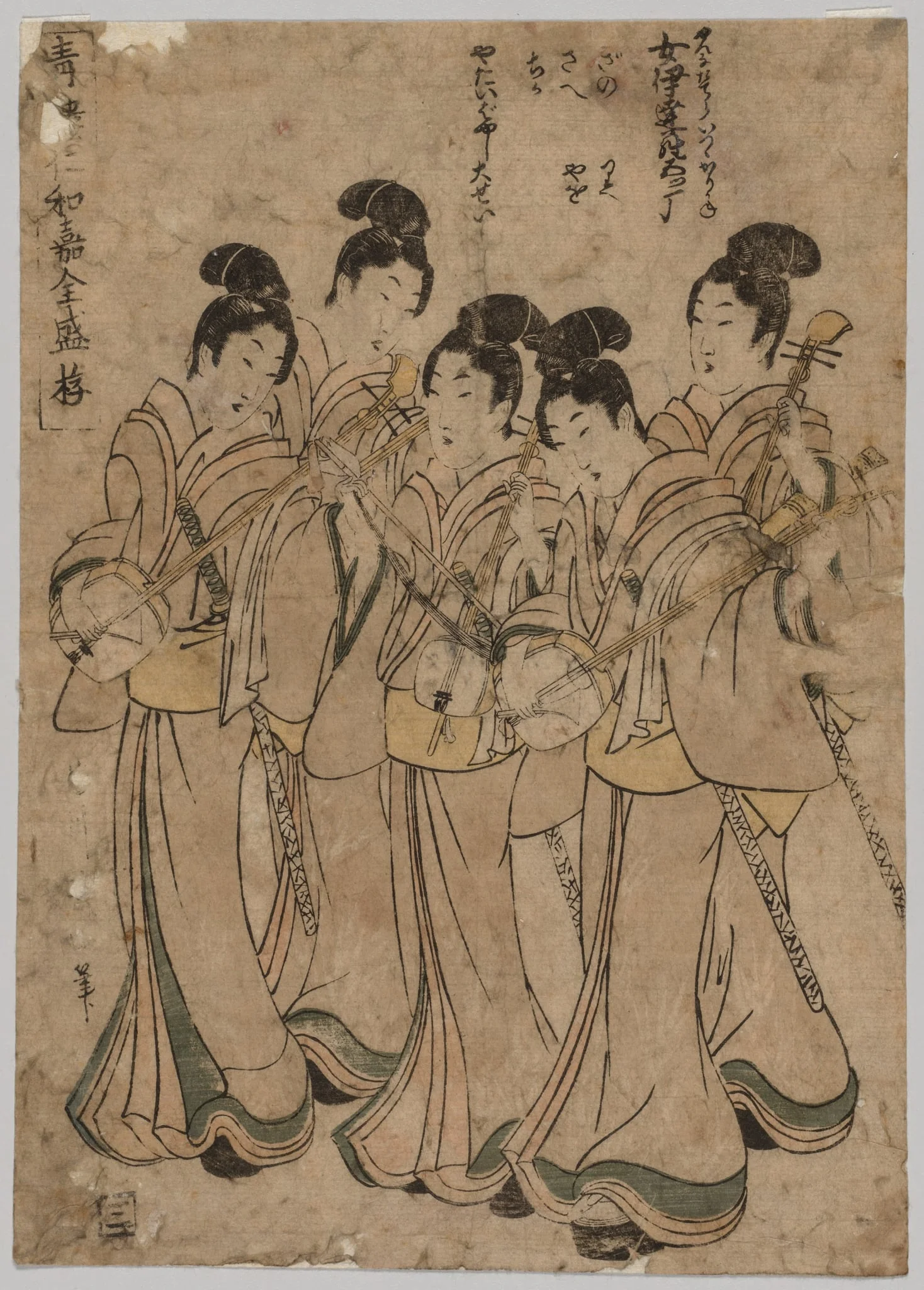 Young Women with Musical Instruments, by Kikukawa Eizan, 1827