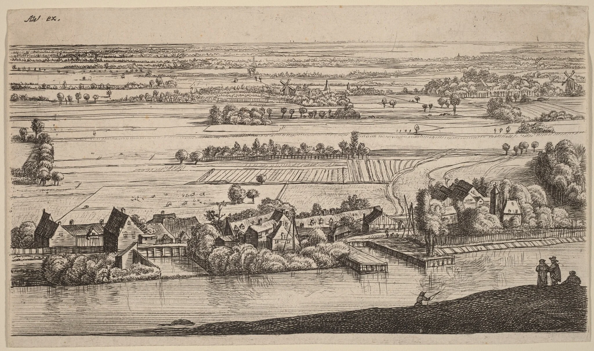 Village beside a Canal, by Johannes Ruisscher, ink, 1601