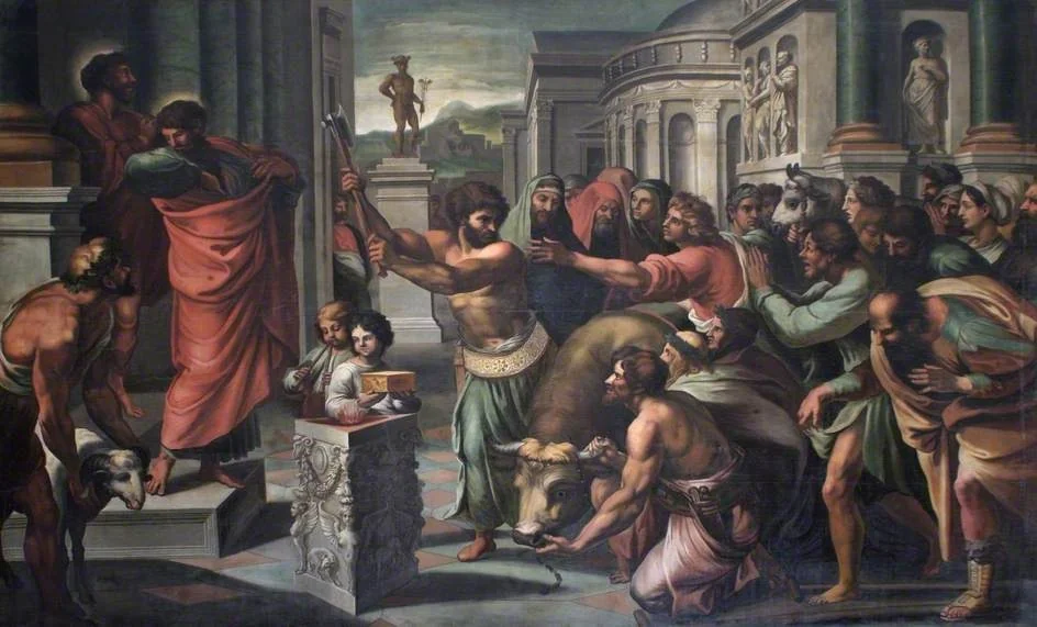 Sts Paul and Barnabas at Lystra, by Raphael, oil, 1511