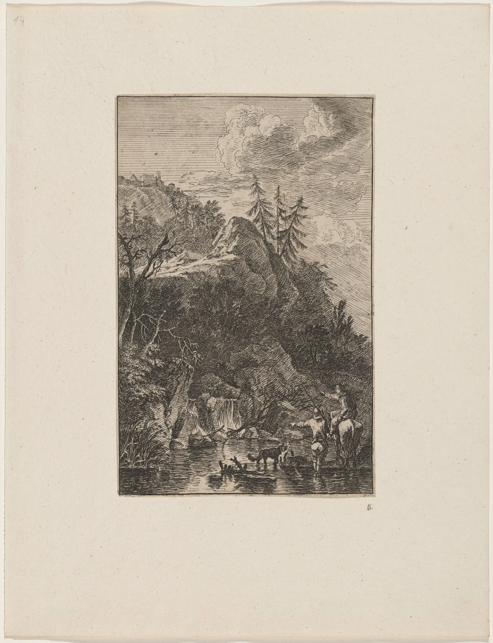 A Woman with a Horse and a Standing Man, by Joachim Franz Beich, ink, 1712