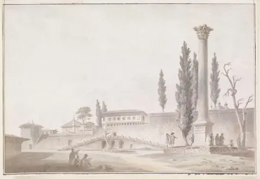 The Gardens of the Seraglio with European visitors inspecting the Column of the Goths, Constantinople