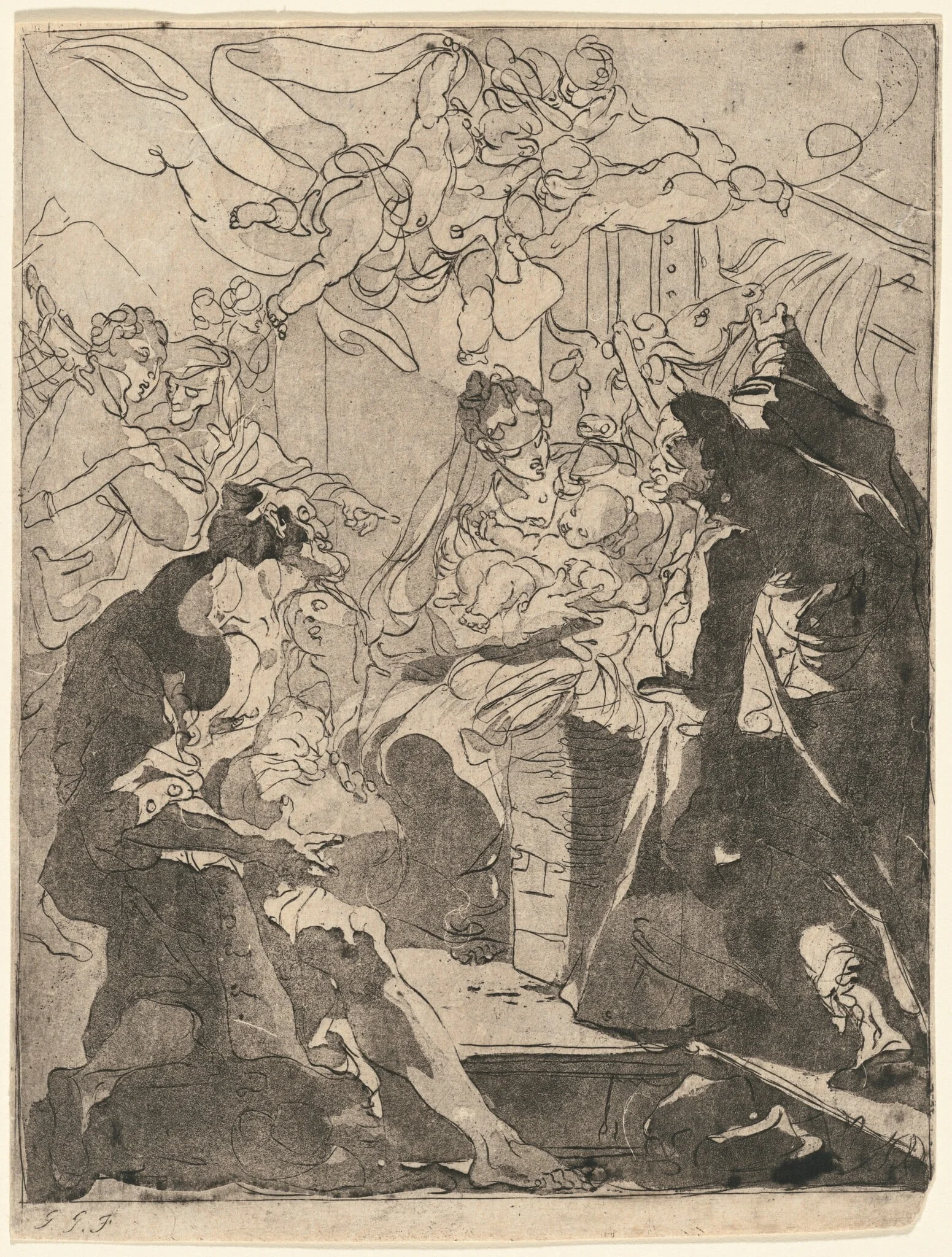 Adoration of the Shepherds, by Gaetano Gandolfi, ink, 1784