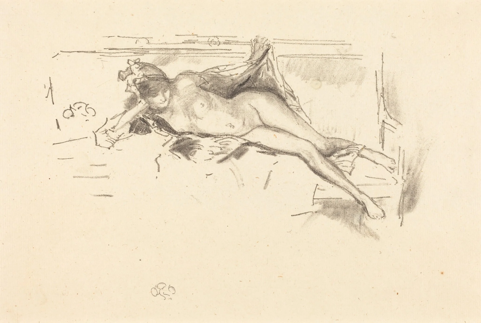 Nude Model, Reclining, by James McNeill Whistler, ink, 1893