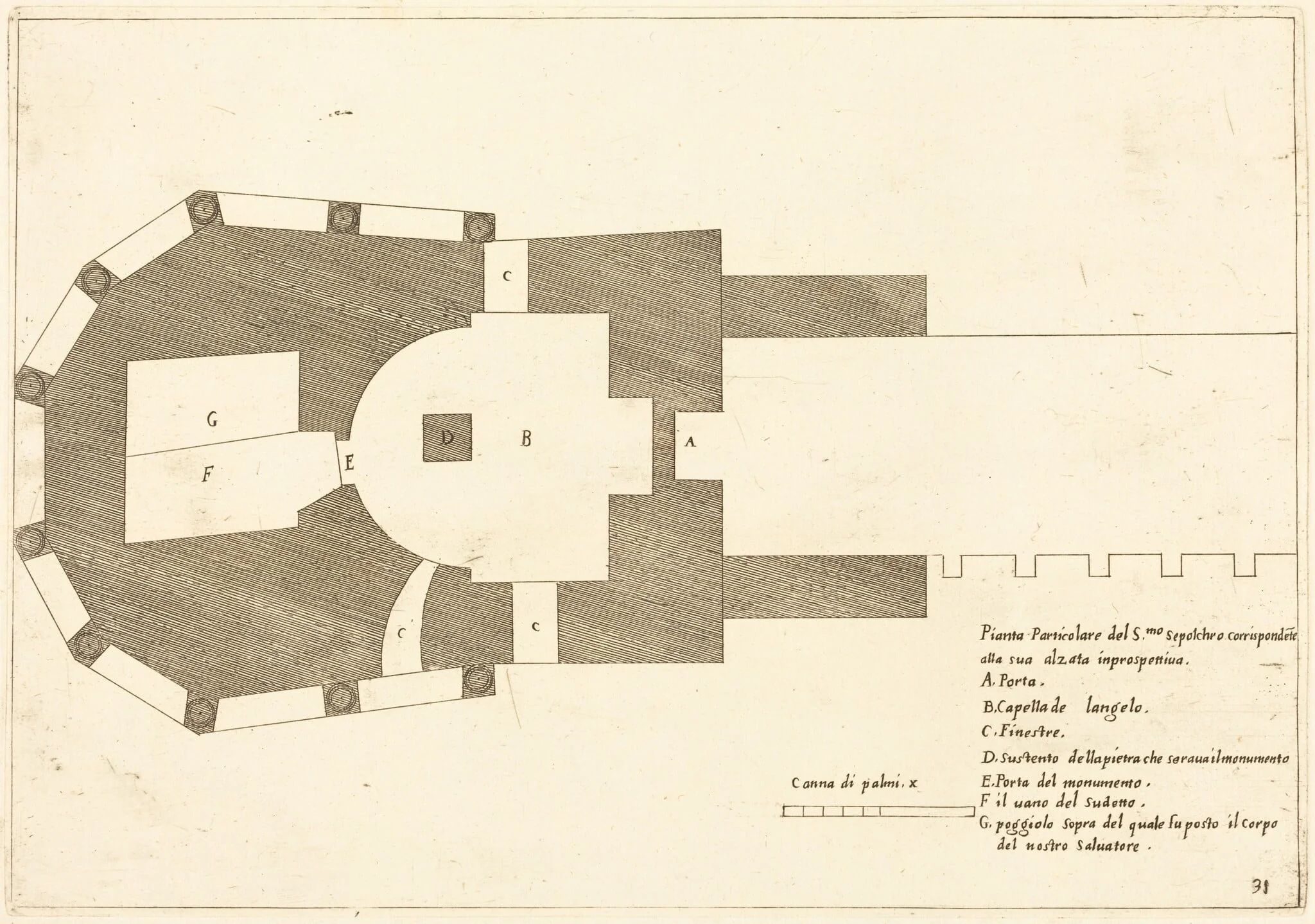 Plan of the Church of the Holy Sepulchre, by Jacques Callot, ink, 1619