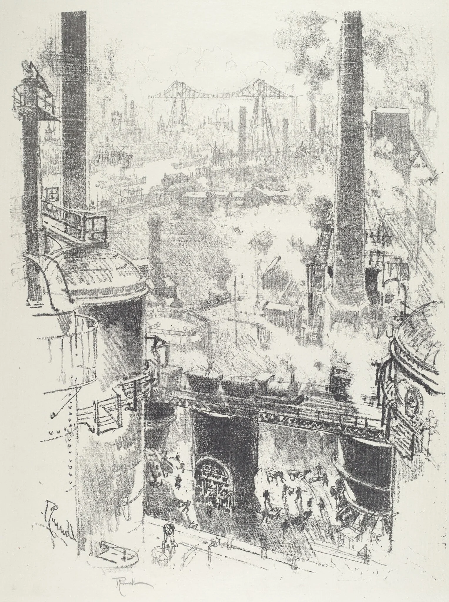 From the Tops of the Furnaces, by Joseph Pennell, ink, 1916
