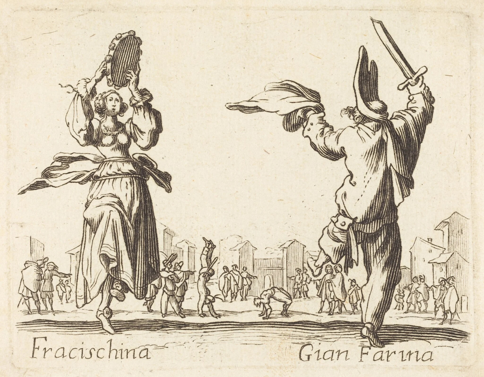 Fracischina and Gian Farina, by French 17th Century, ink, 1622