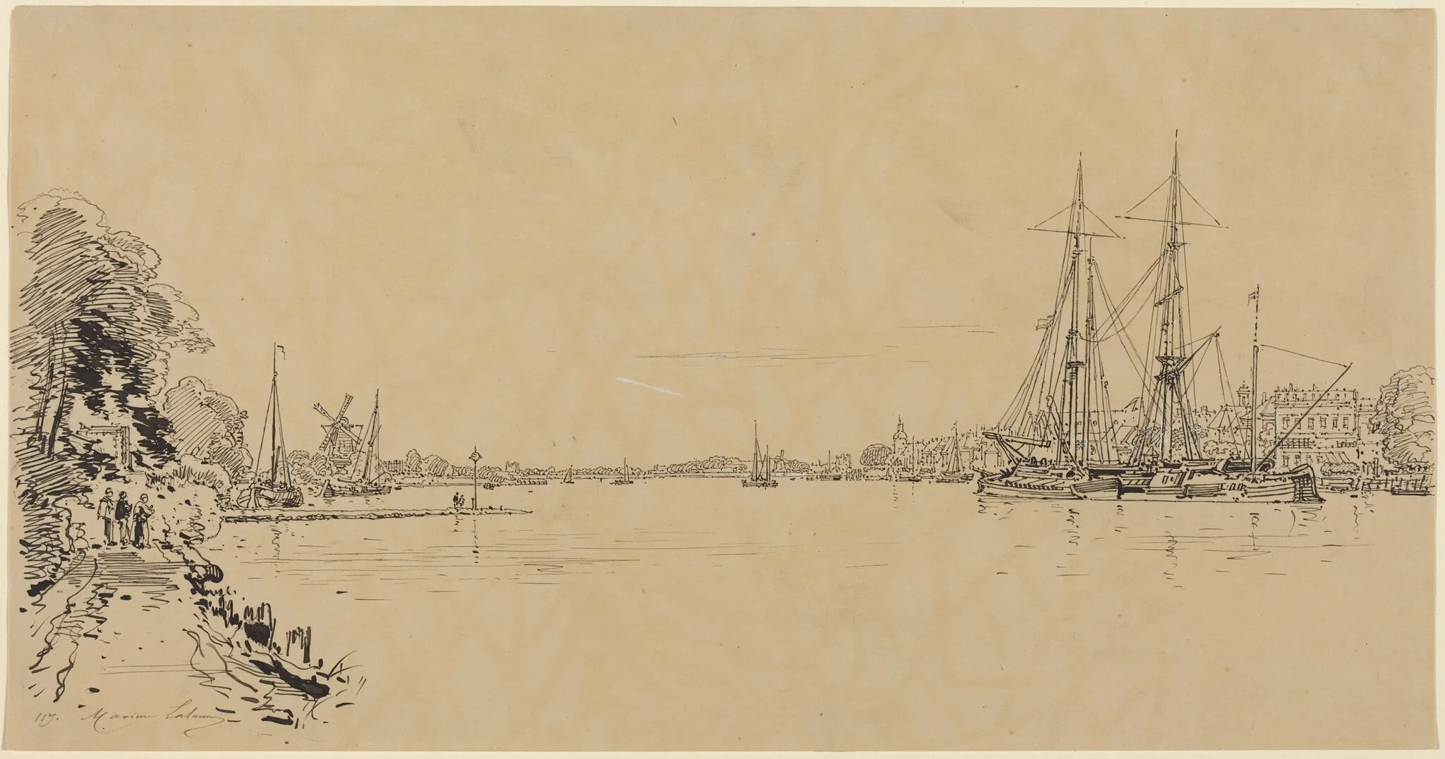 Dutch View, by Maxime Lalanne, ink, 1856