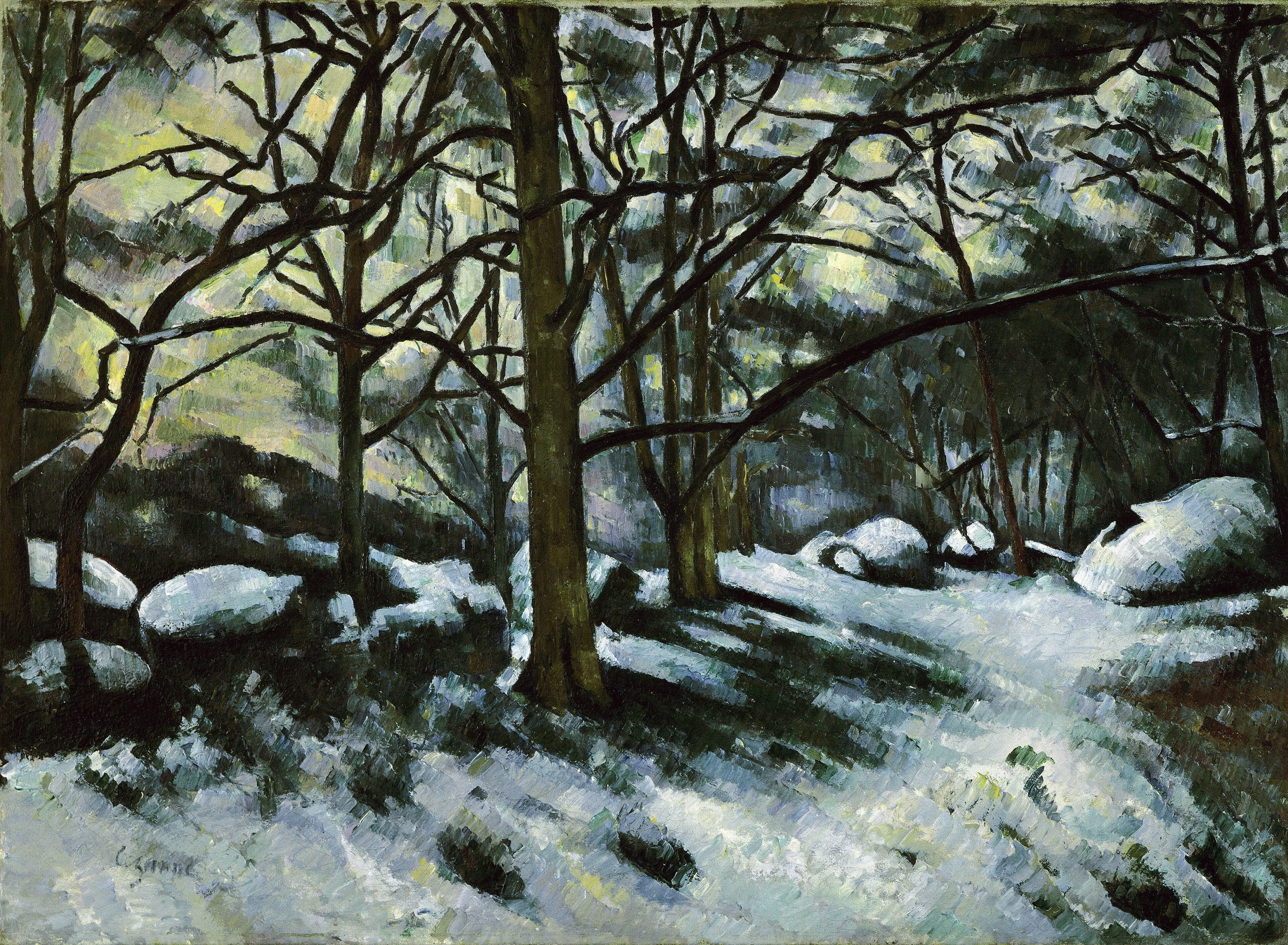 Neige fondante à Fontainebleau (Melting Snow, Fontainebleau), by Paul Cezanne, oil, 1890
