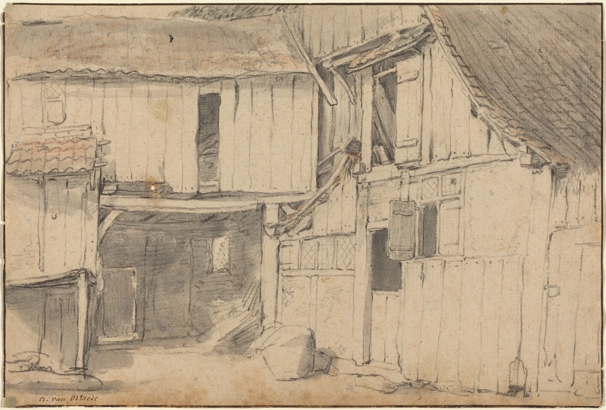 Interior of a Courtyard, by Unknown, chalk, 1635